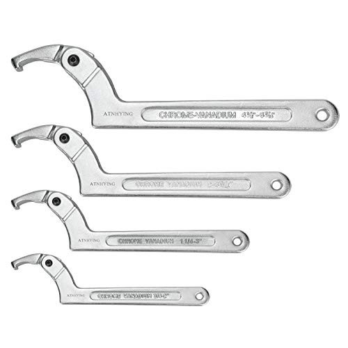4-Piece Adjustable Spanner Wrench Set, Hook & C-Type Tool for Machines & Vehicle