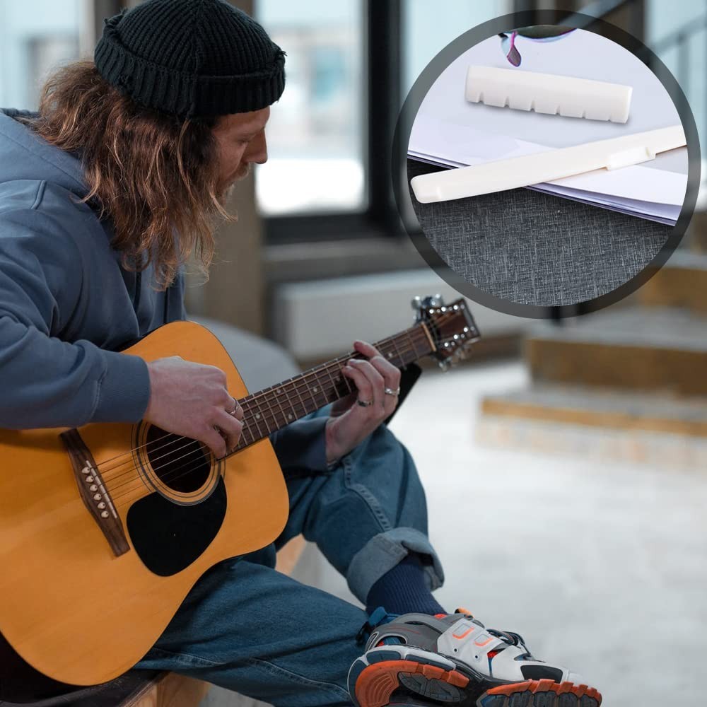 Easy Install Bone Bridge Saddle and Nut for 6 String Acoustic Guitar Replacement