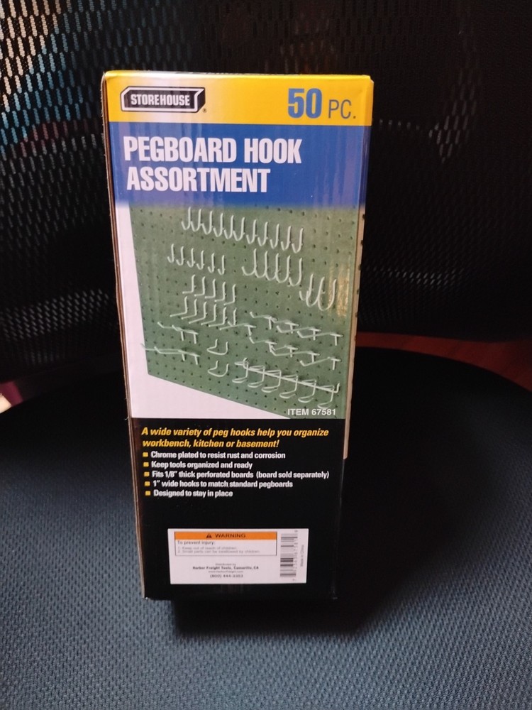 Harbor Freight Pegboard Hook Assortment Kit 50 PCs Peg Board Hooks NEW