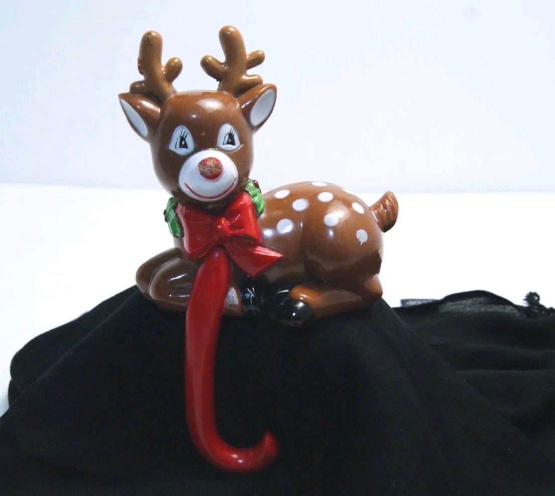 Vintage 1980s Plastic Holiday Stocking Hanger Set – Santa Snowman Reindeer READ