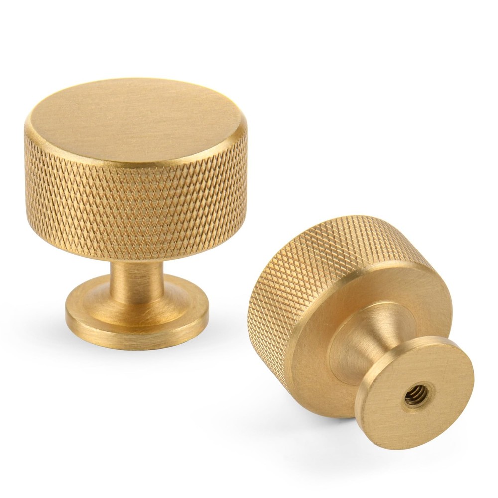 2 Pack Brushed Gold Solid Brass Kitchen Cabinet Knobs,Drawer Pulls, 1.1 Inch ...