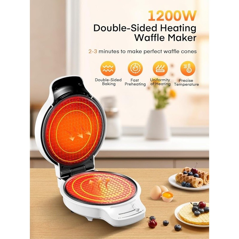 Non-Stick Waffle Cone Maker Adjustable Temperature Double-Sided Efficient Baking