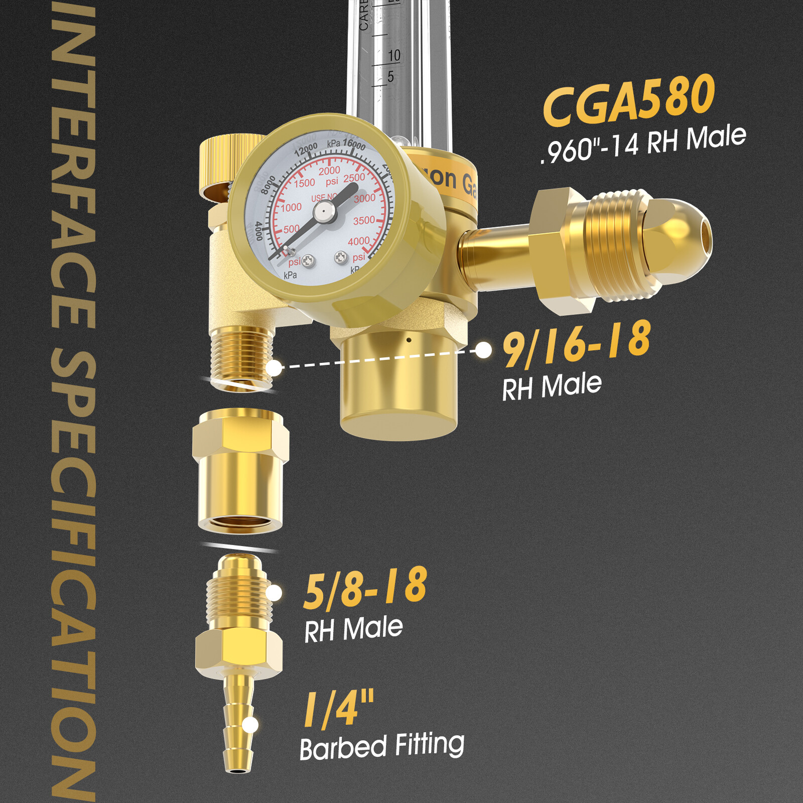 CO2 Argon Flow Meter Gas Regulator Gauge with Gas Hose Mig Tig Welding