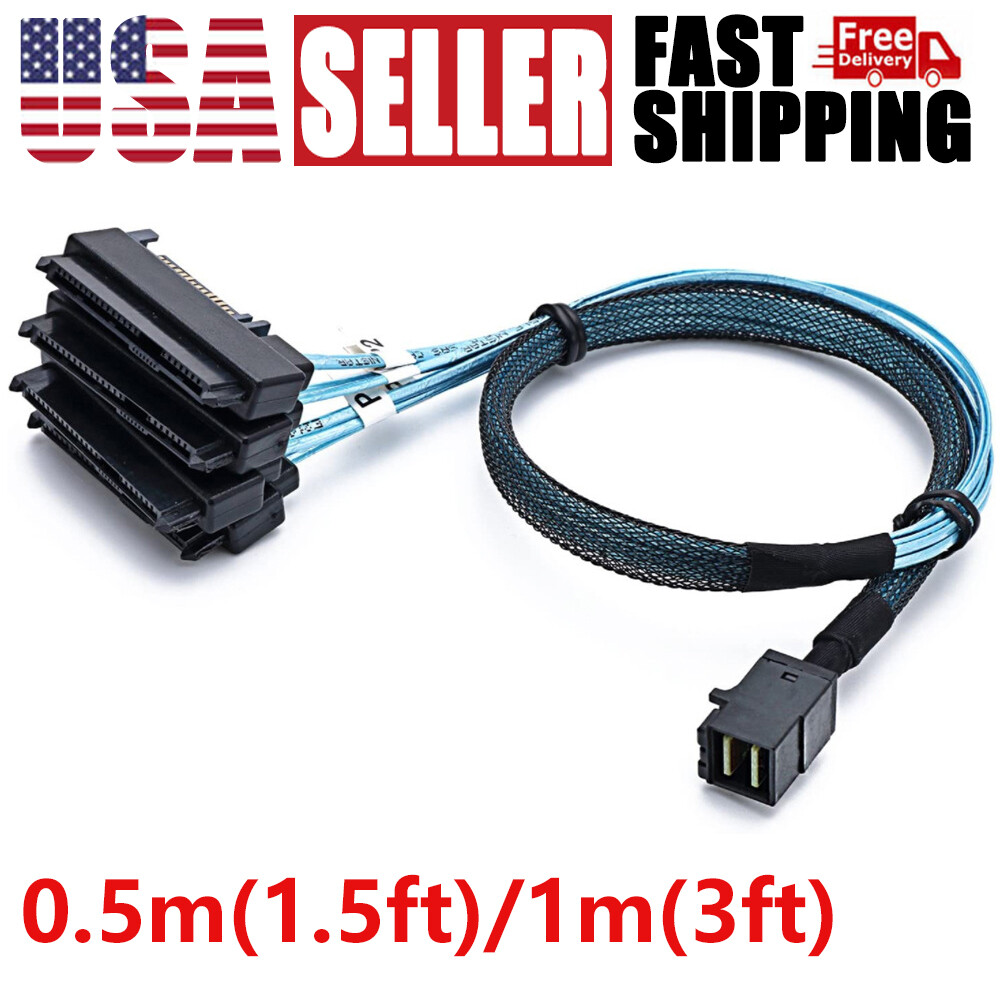 0.5m/1m Mini SAS HDD SFF-8643 to 4 SFF-8482 Connector with Power Port Hard Drive
