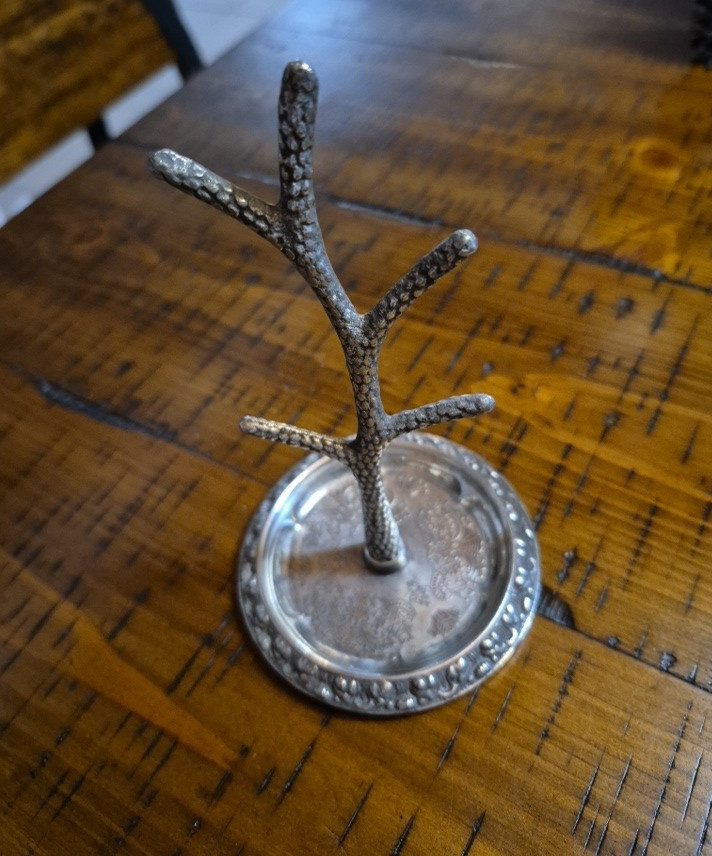 Vintage Silver-Plated Jewelry Tree Metal Earring Rings Holder Branch Dish Small