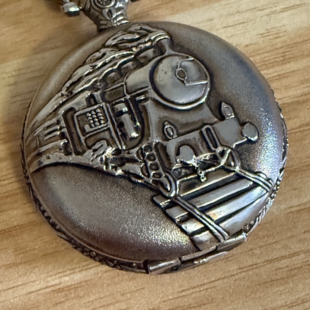 Pocket Watch Quartz Movement Steam Train Front Made By Reflex Needs New Battery