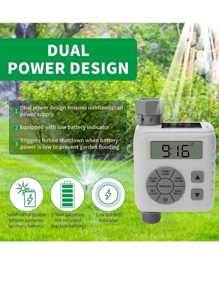 Sprinkler Timer, Programmable Irrigation Water Timer for Garden Hose, Solar/Batt