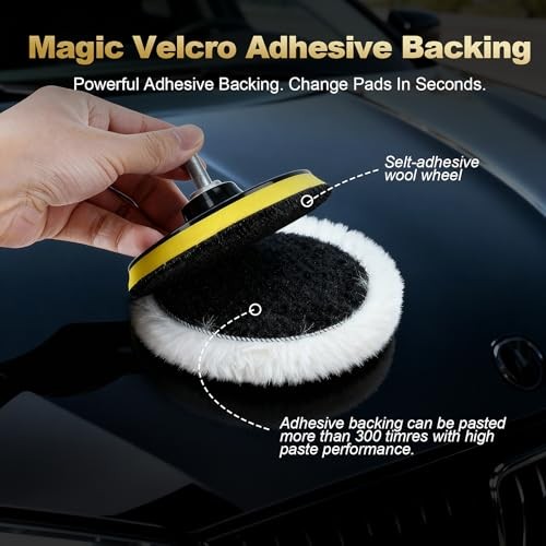 Wool Polishing Buffing Pad with Hook & Loop Backing with M14 Drill Adapter for