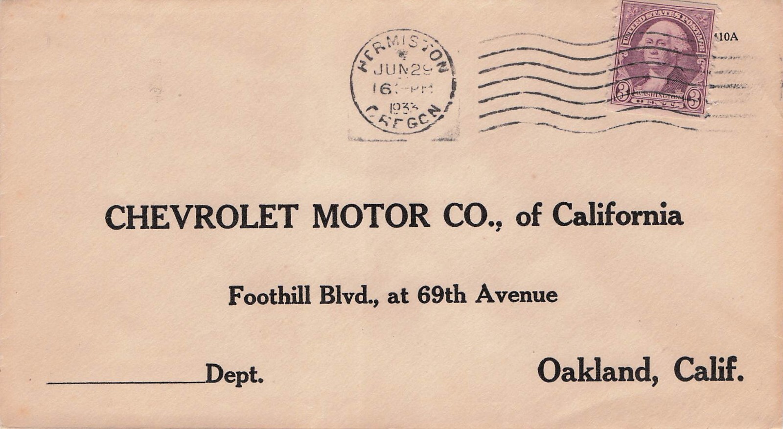Hermiston Oregon to Oakland CA California Chevrolet Car Auto Dealer 1933 Cover