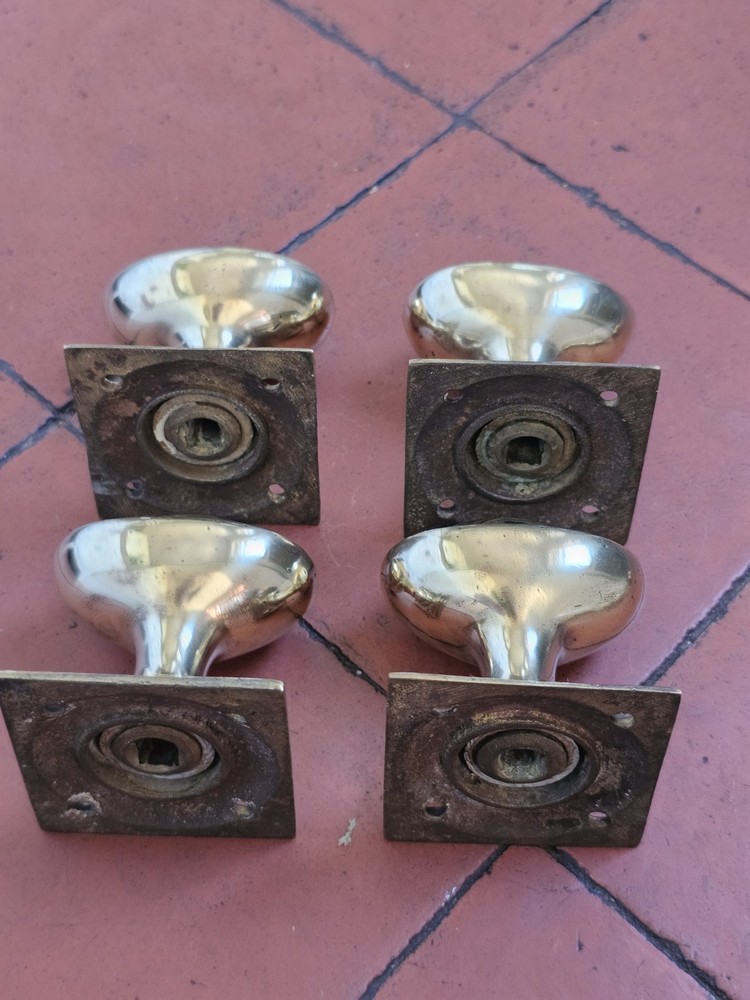 Antique original set 4 mortice lock brass door knobs