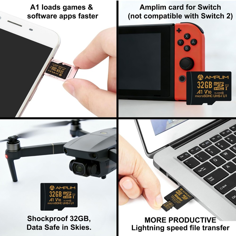 32GB Micro SD Card, 2 Pack MicroSD Memory Plus Adapter, MicroSDHC Class 10 UH...