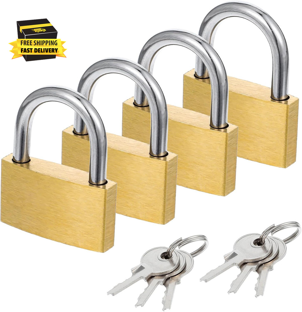 4 Pcs Small Lock, Small Solid Brass Keyed Padlocks, 20Mm + 25Mm Gym Locker Lock,