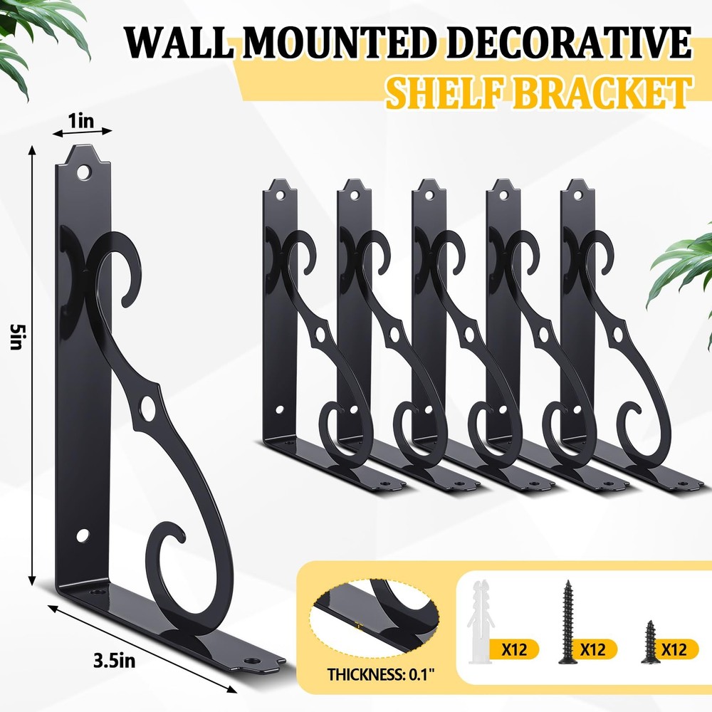6 Pack 8 Inch Shelf Brackets Black Rustic Floating Decorative Shelf Bracket H...