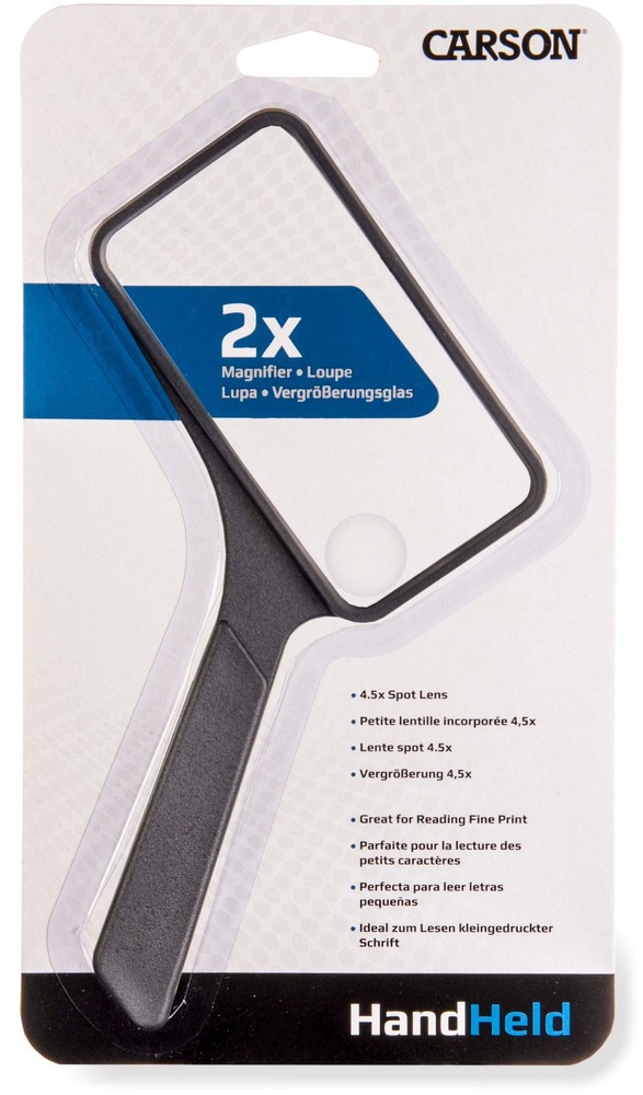 Carson 2x Rectangular Handheld Magnifier w/4.5x Spot Lens, Black, Small, SV-XP