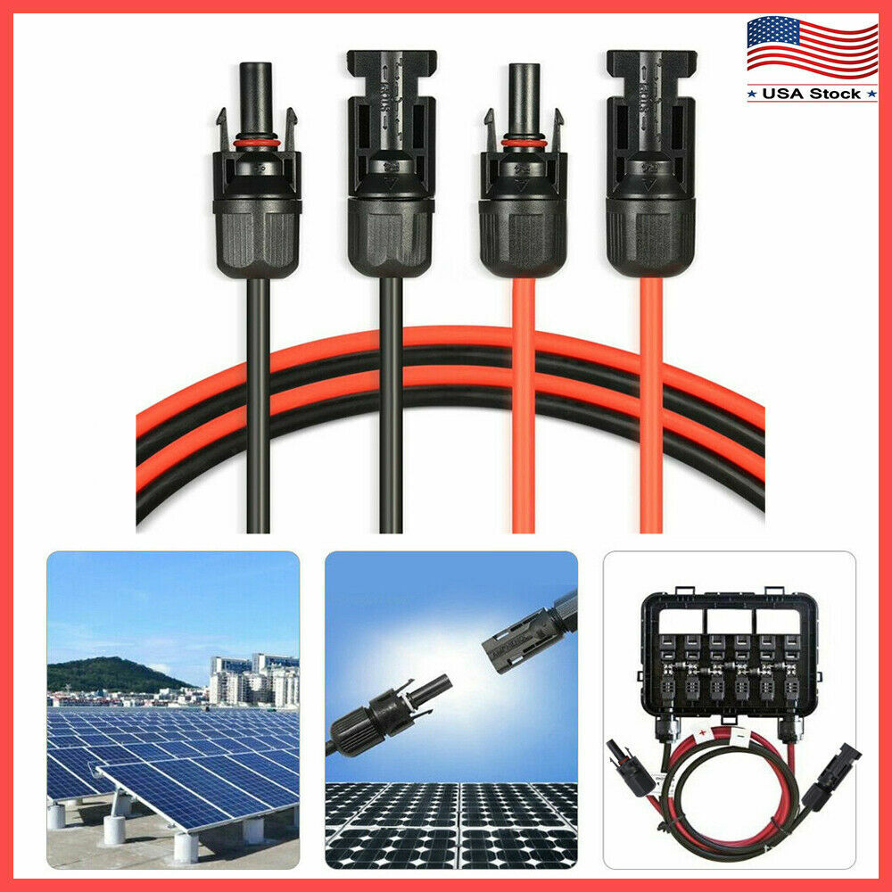 Solar Panel Cable Wire Pair Black + Red Fits MC4 Connectors 8 / 10 / 12 / 14 AWG