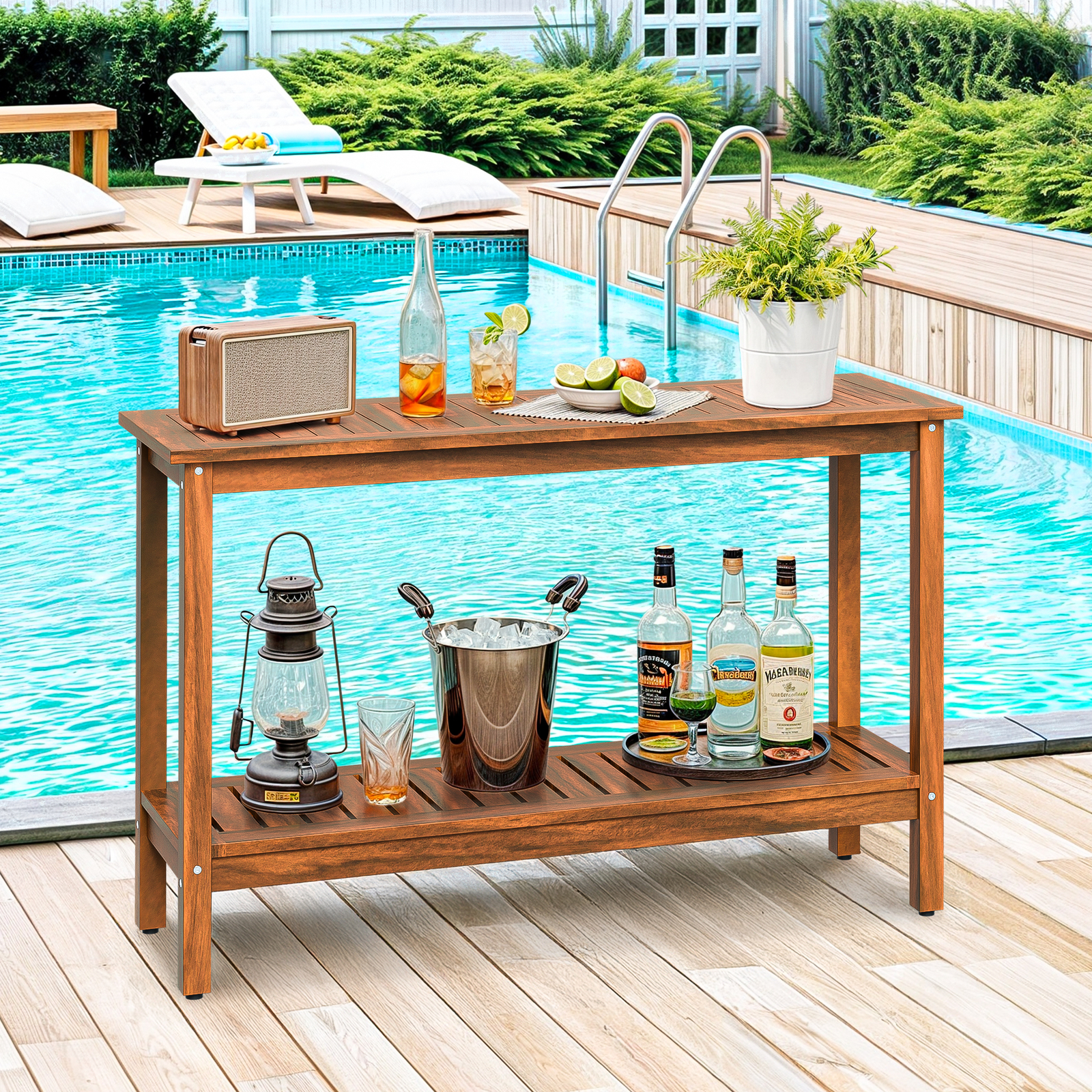 48" Wooden Outdoor Console Table Patio Buffet & Bar Serving Table Multi-Color