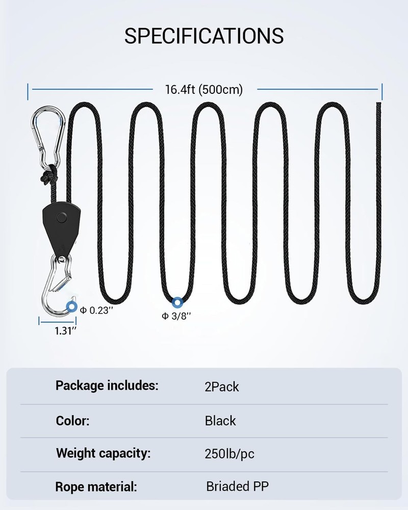 2Pack Ratchet Tie Down Straps, 16Ft 3/8" Adjustable Rope Rollers, Heavy-Duty Pul
