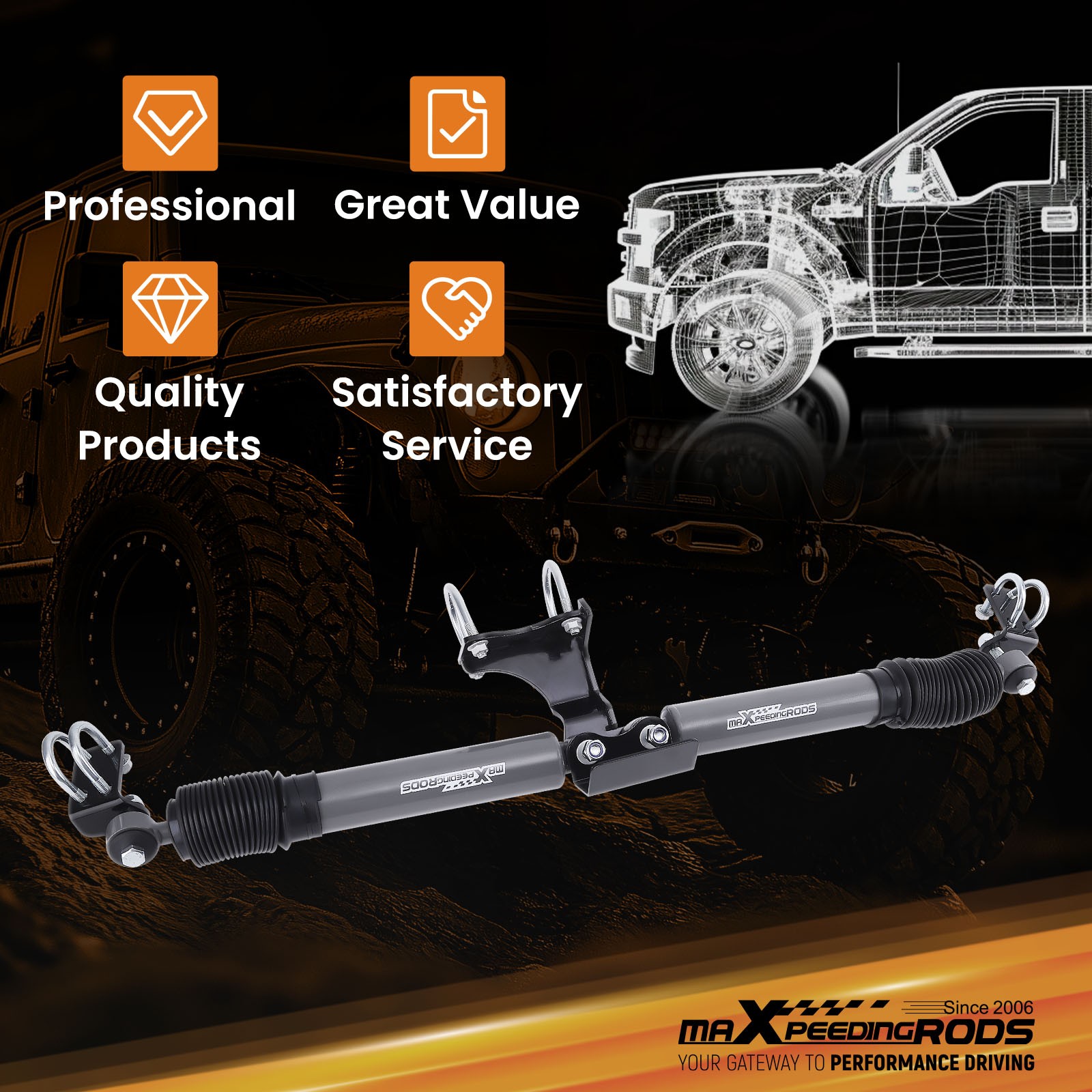 Bolt-on Dual Steering Stabilizer for Jeep Wrangler JK 2007-2017 Front 2-8"