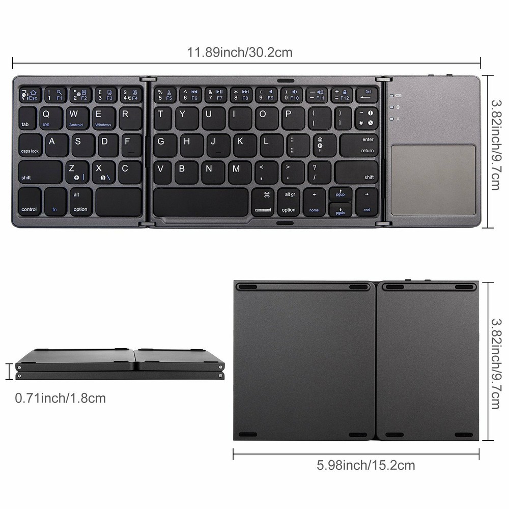 MOJO-HOME Bluetooth Wireless Folding Keyboard with Touchpad BLACK