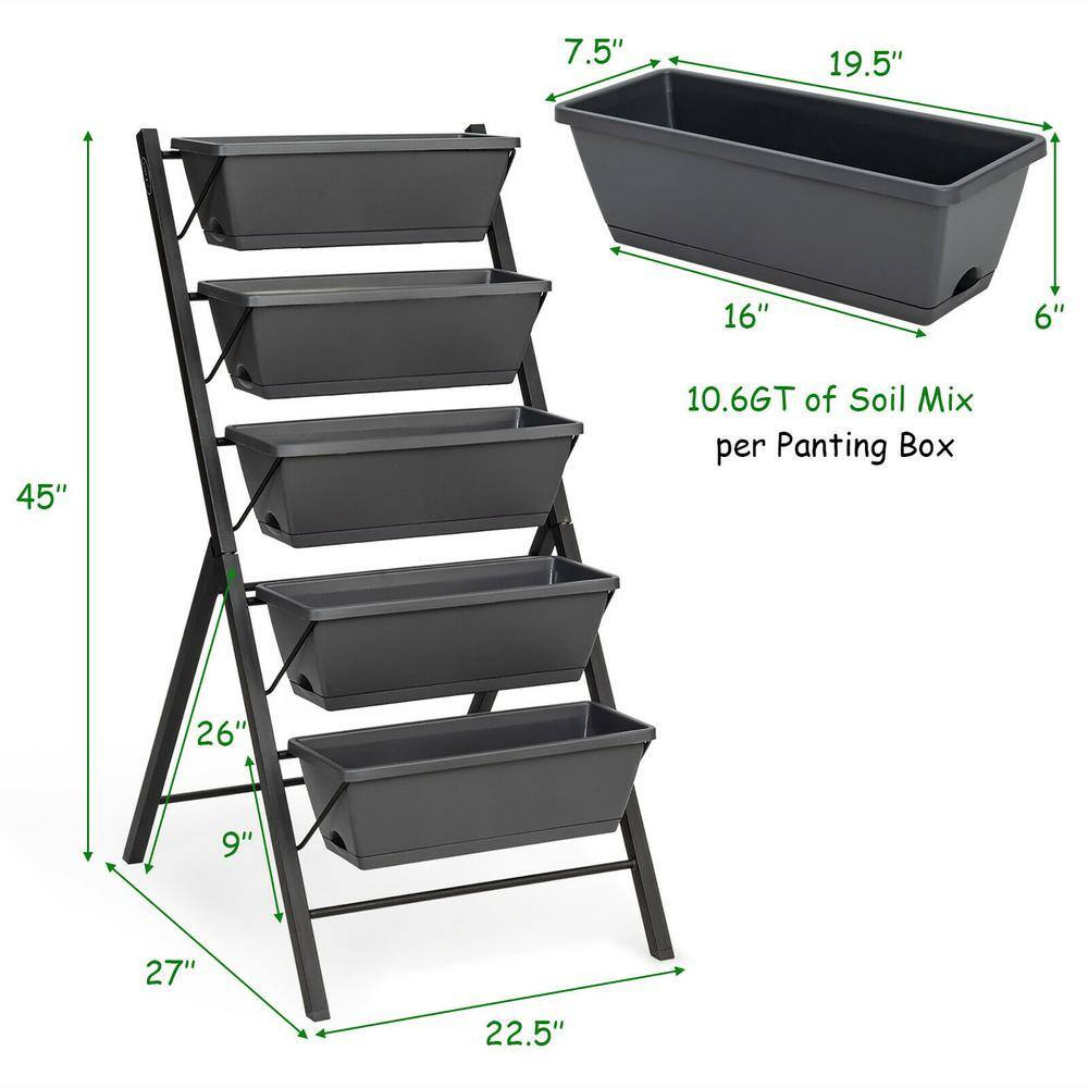 22.5 In. L X 27 In. W X 45 In. H Black Plastic Vertical Raised Bed 5-Tier