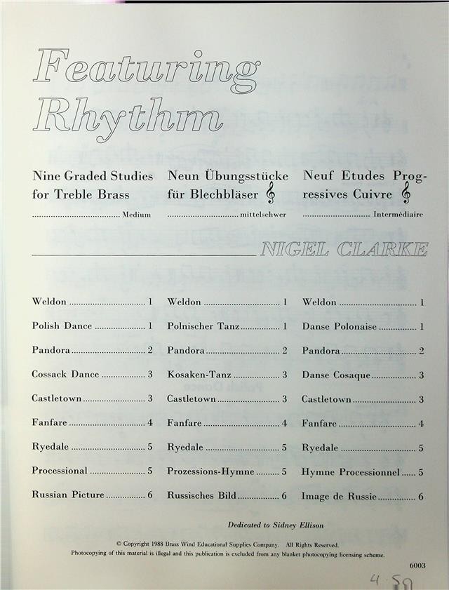 Featuring Rhythm Nine Graded Studies for Treble Brass