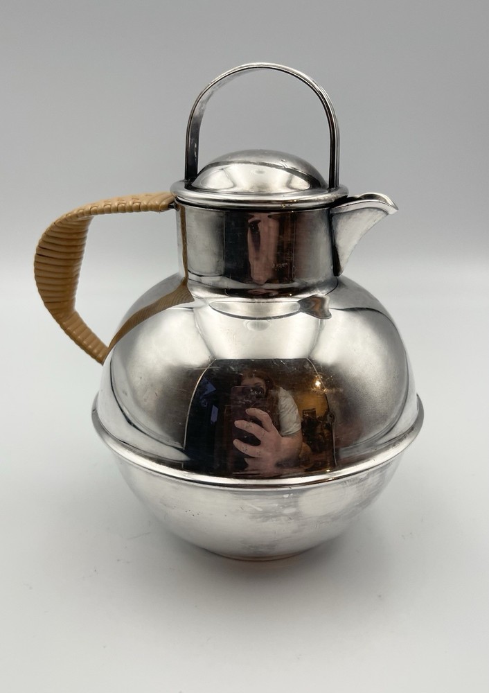 EGW&S International Silver Co Tea Pitcher or Creamer 6/3  Wicker Handle 6 1/2"h