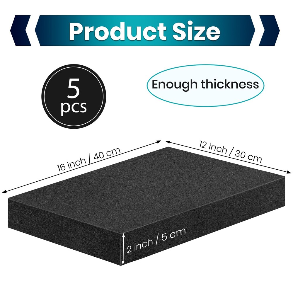 5 PCS 16x12x2 Black Polyurethane Foam, Inserts, Packing, Padding, Craft, Sheets