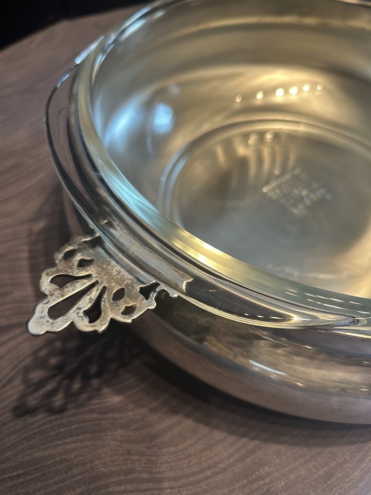 Sheffield Silverplate Casserole Dish w Lid Pyrex Insert 128
