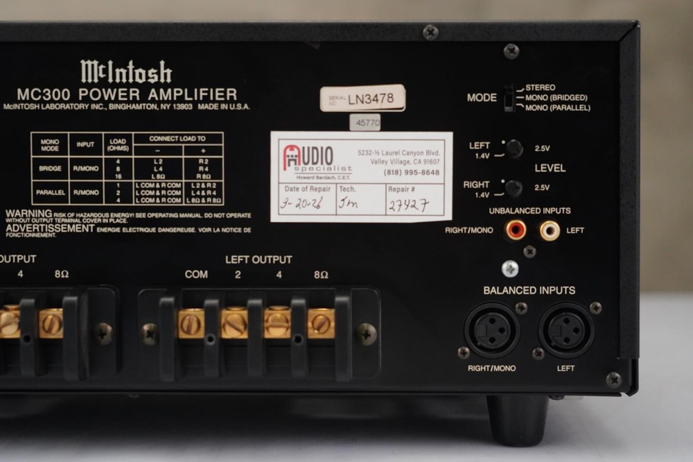 McIntosh MC300 Solid State 300W Power Amplifier Serviced #48192