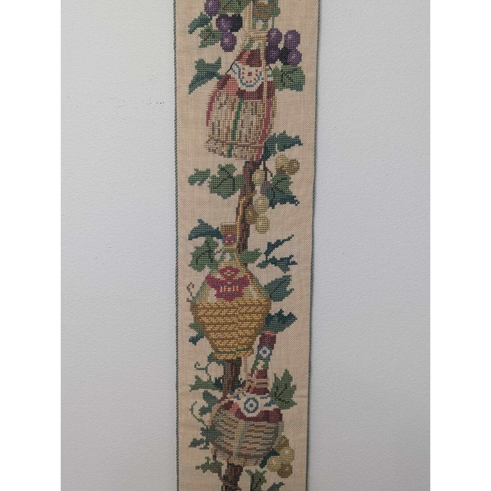 VTG Needlepoint Tapestry Brass Bell Pull with Satin Backing