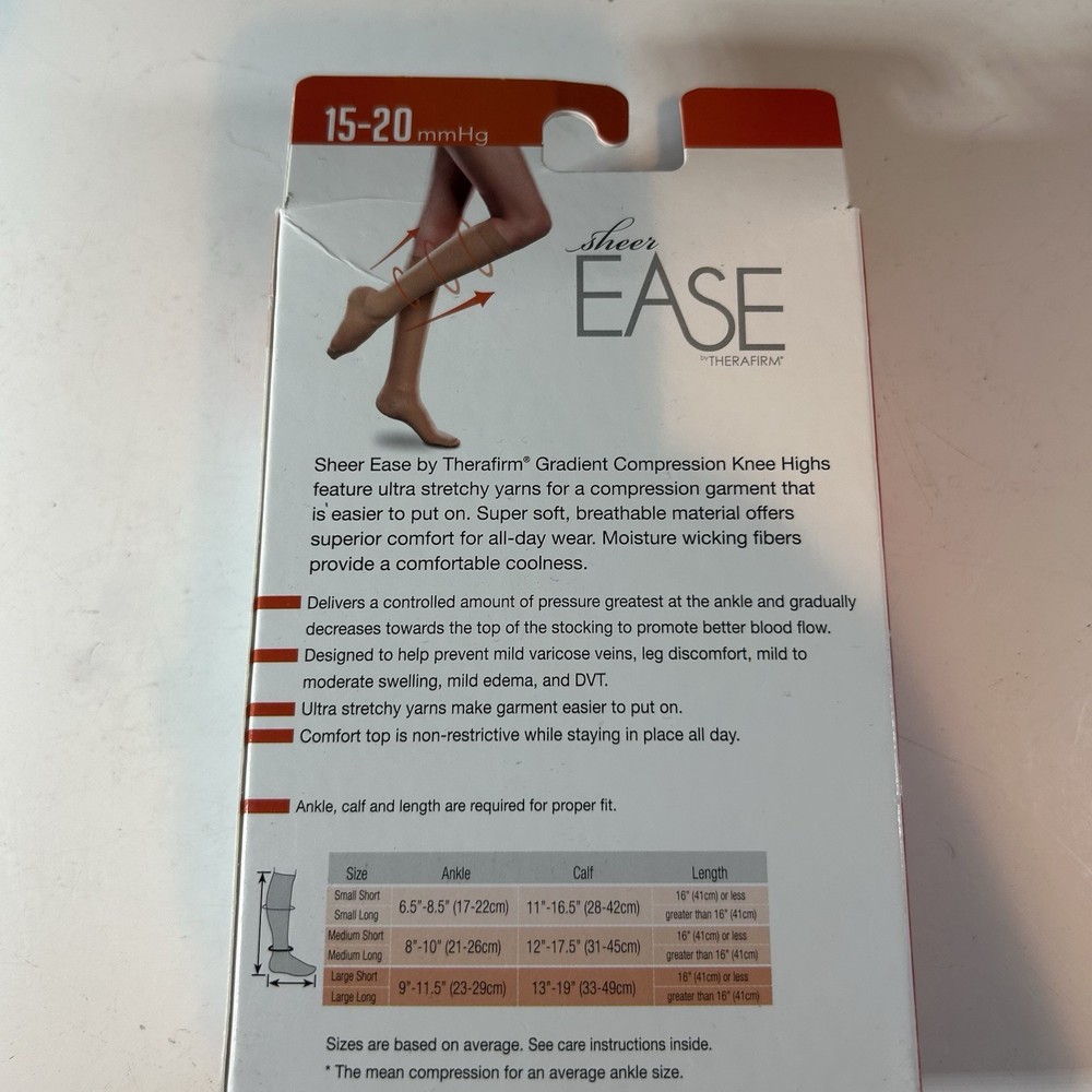 Sheer Ease Knee High Compression Stockings Small Long Coal