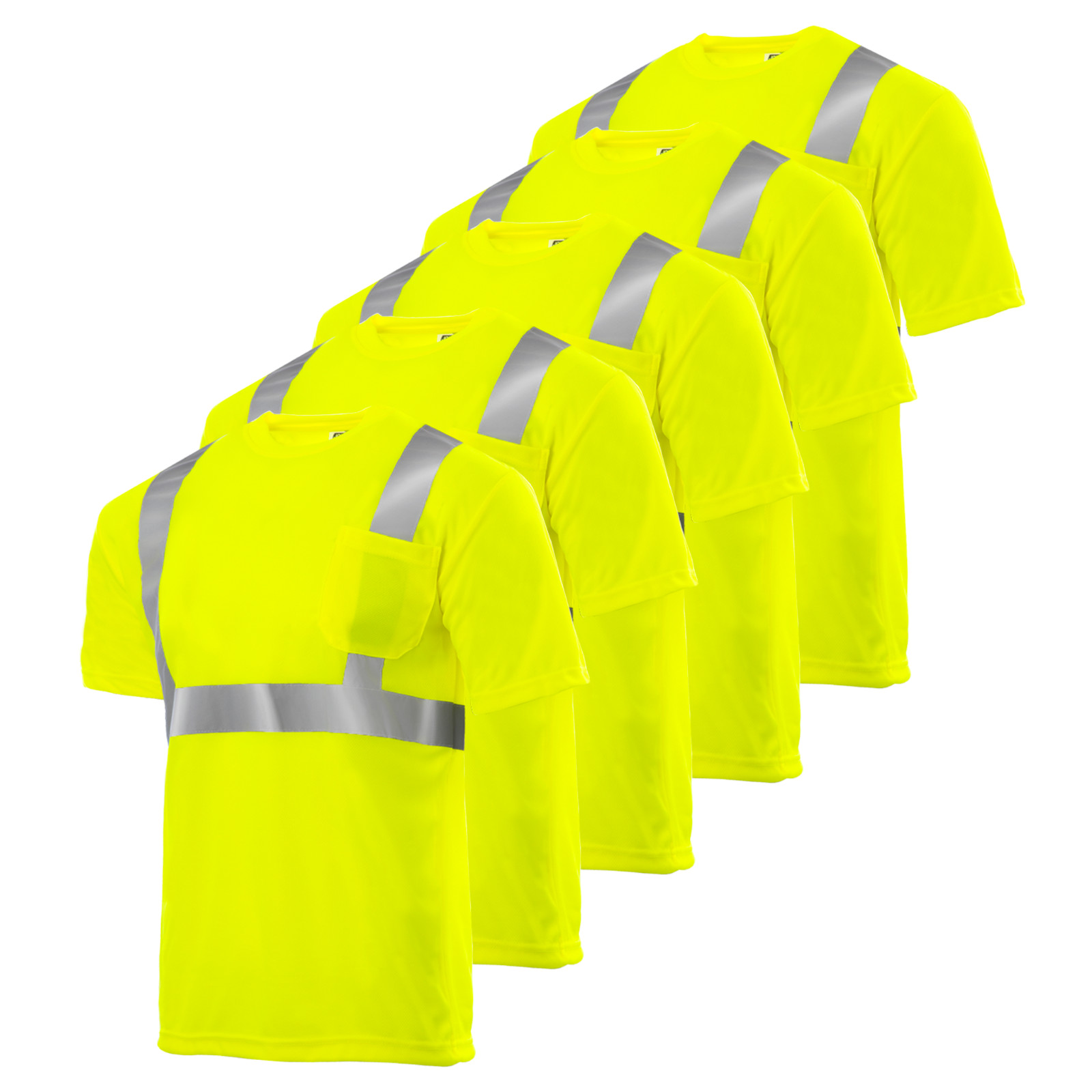 5 pack Hi Vis T Shirt ANSI Class II Reflective Safety Lime Short Sleeve
