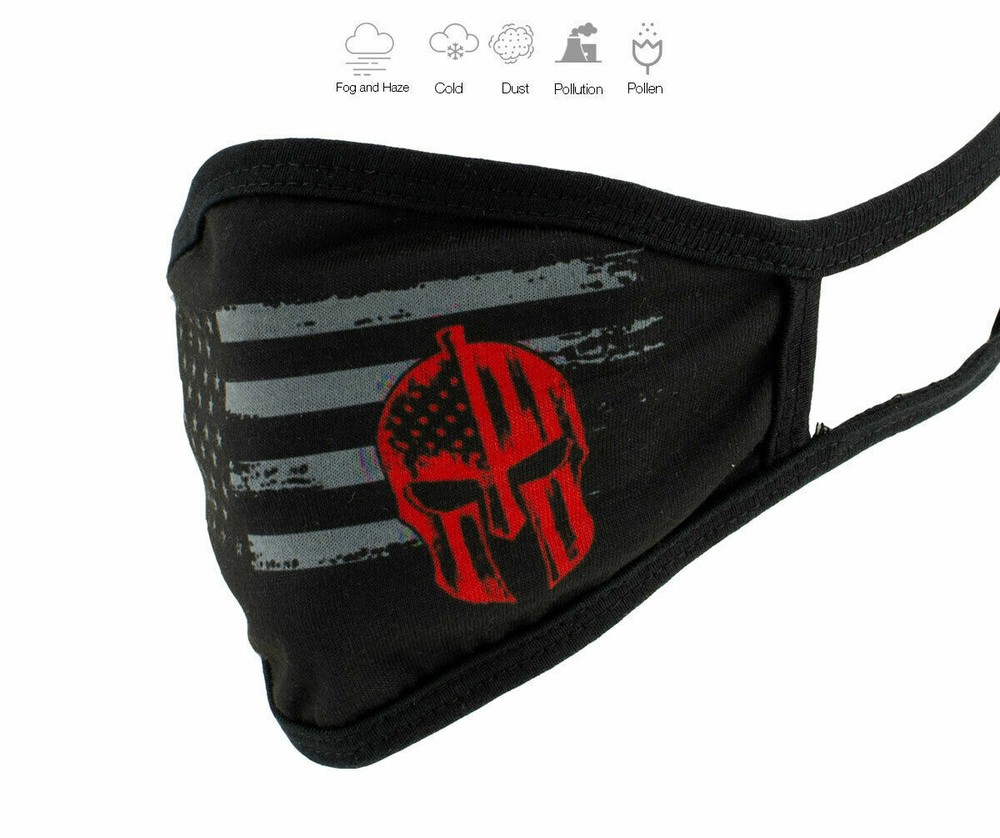 Protective Face Mask - Gladiator & Flag - Soft Cotton - With Tie Back BLACK