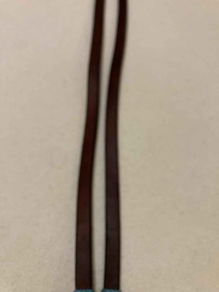 Supple Harness Leather Split Reins with Blue/Black Rawhide and Waterloop Ends