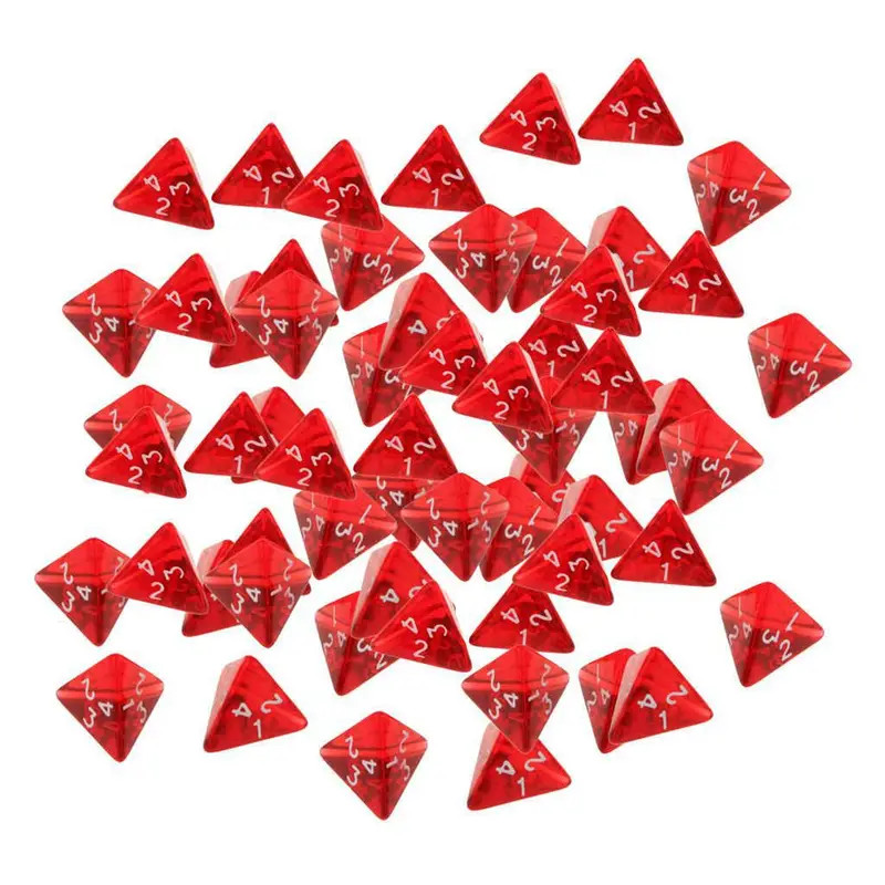 50pcs D4 Dice Red Gem Health Potion RPG Tabletop Game Set