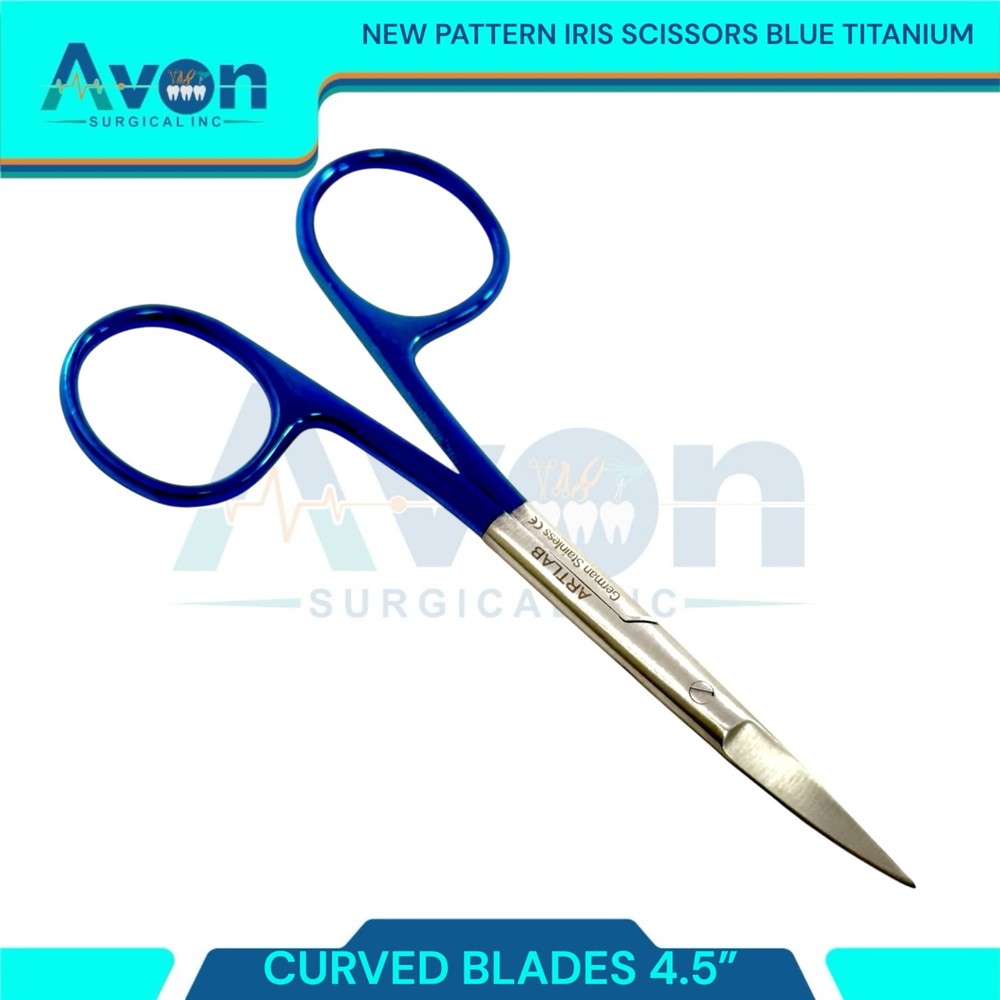 4.5" Iris Scissors Curved Sharp - Blue Titanium Handle - German Stainless (1pc)