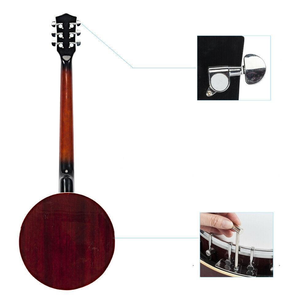 6 String Geared Tunable Banjo 24 Brackets Closed Back Remo Head for Beginner
