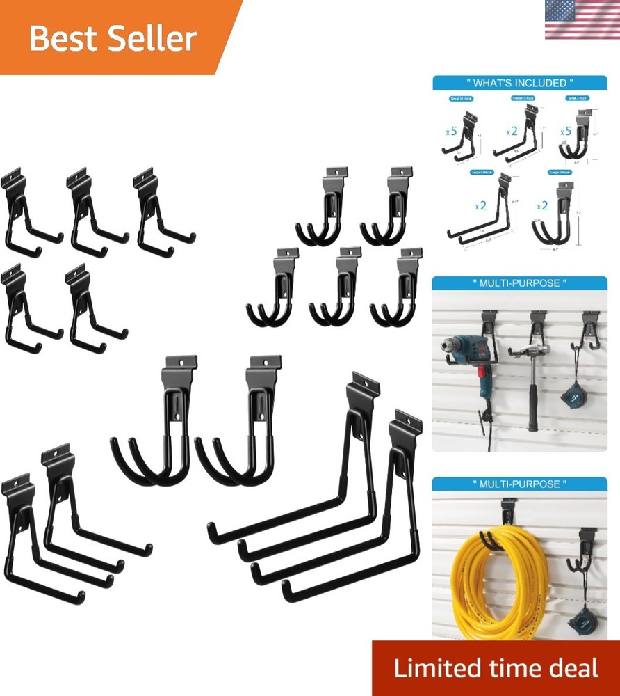 Durable 16-Piece Black Slatwall Hook Assortment for Optimal Storage Solutions