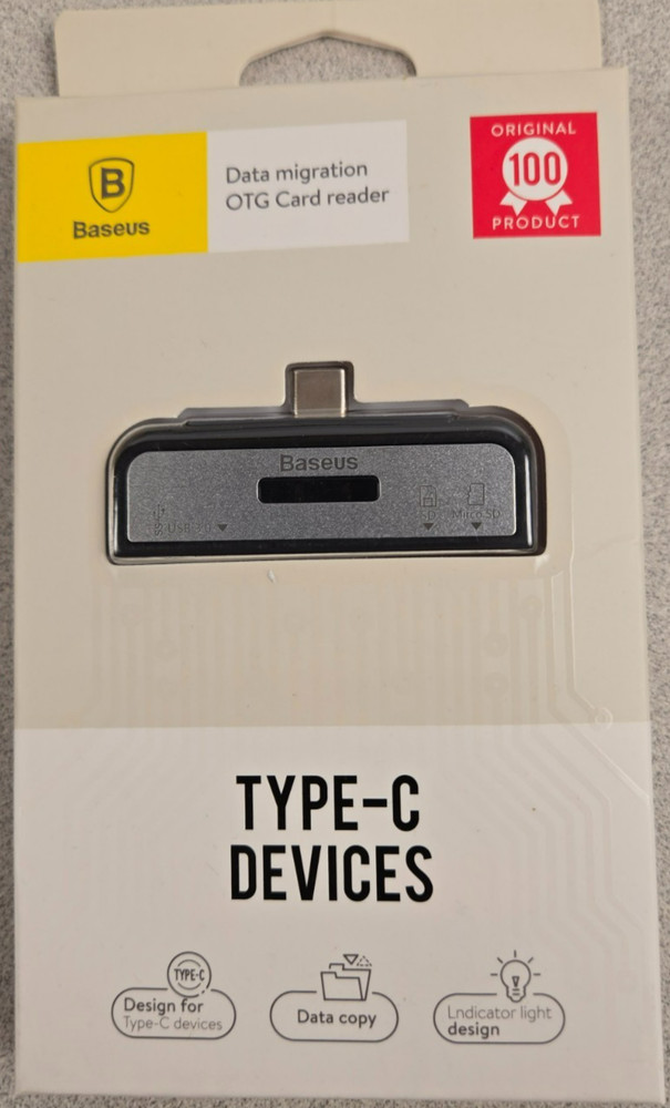 Baseus Type-C OTG Card Reader USB SD MicroSD Data Migration ACTQY-01 PC/MAC (b5)