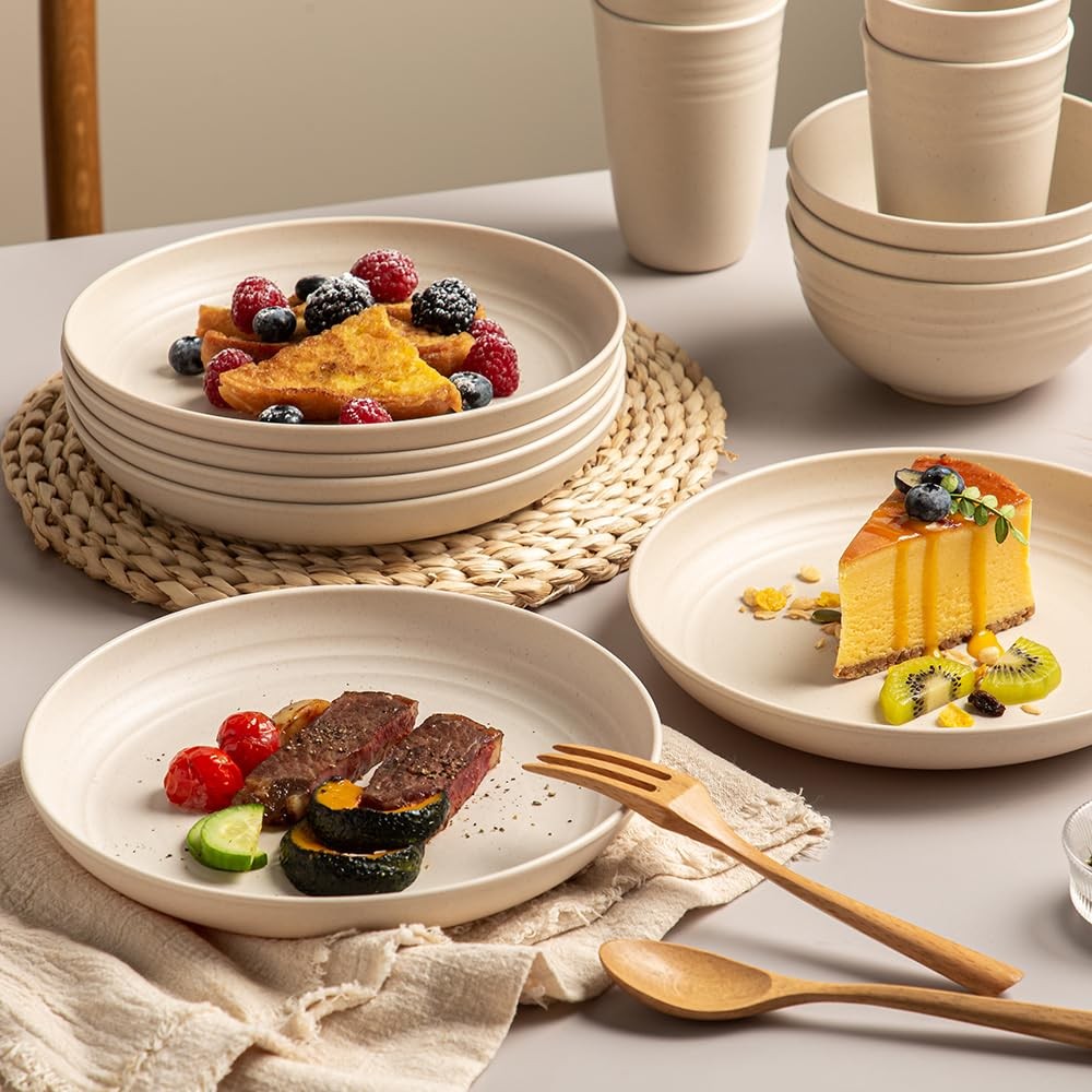18PCS Wheat Straw Dinnerware Sets, Kitchen Set Large, Beige