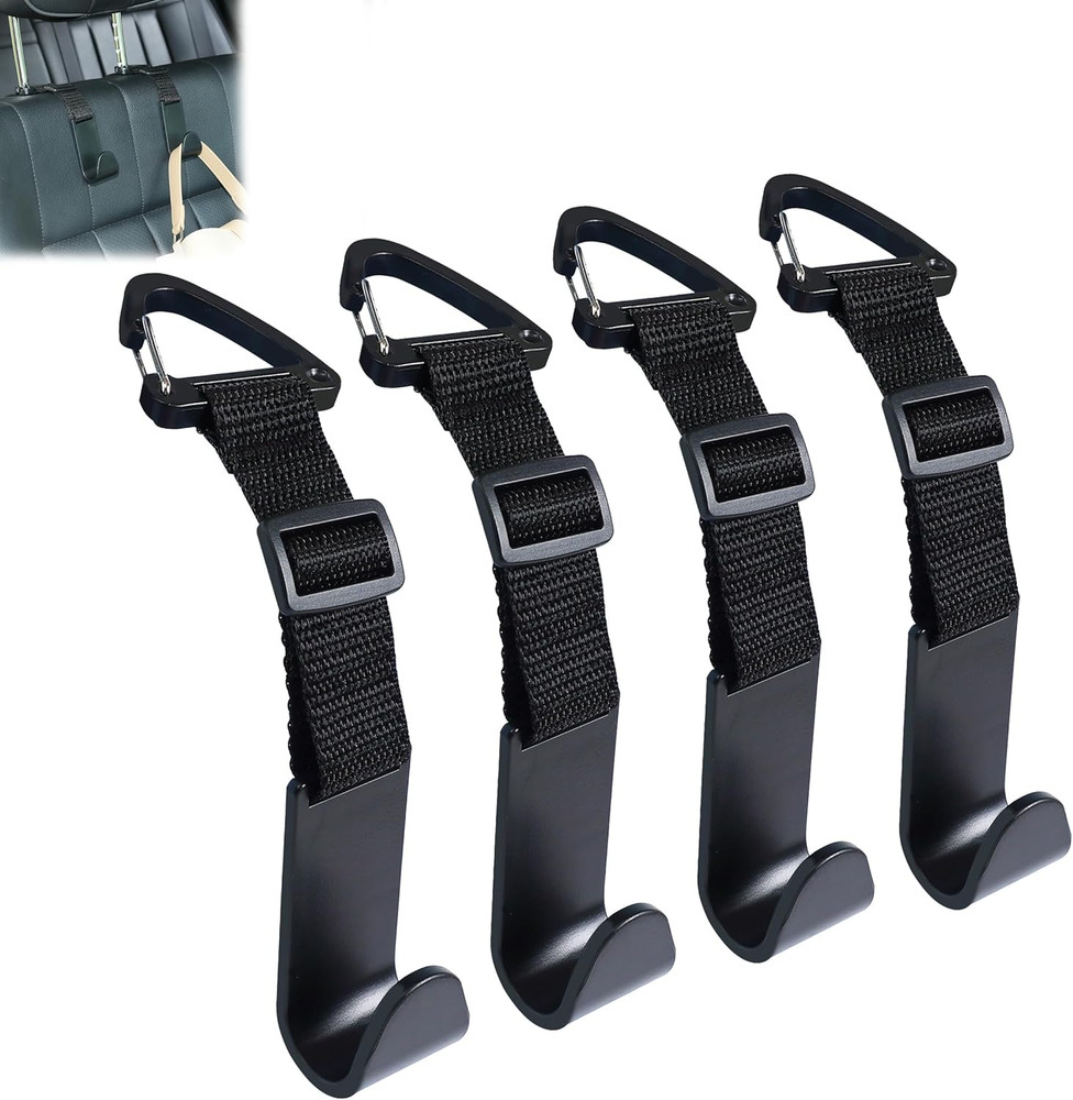 Headrest Hooks for Car Adjustable 4 Pack Vehicle Seat Back Organizer Storage Han