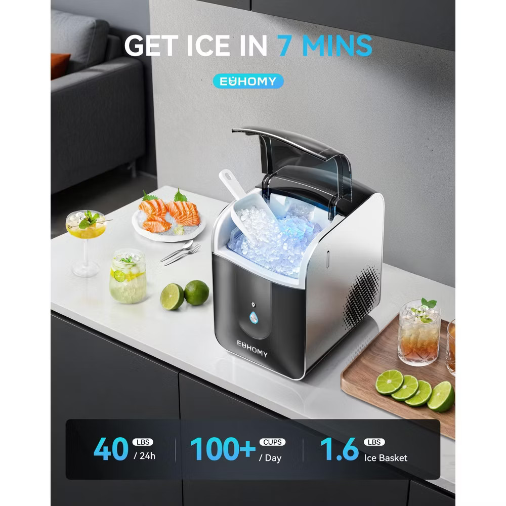 EUHOMY Smart Nugget Ice Maker Countertop, 40 Lbs/Day, APP Remote Control &
