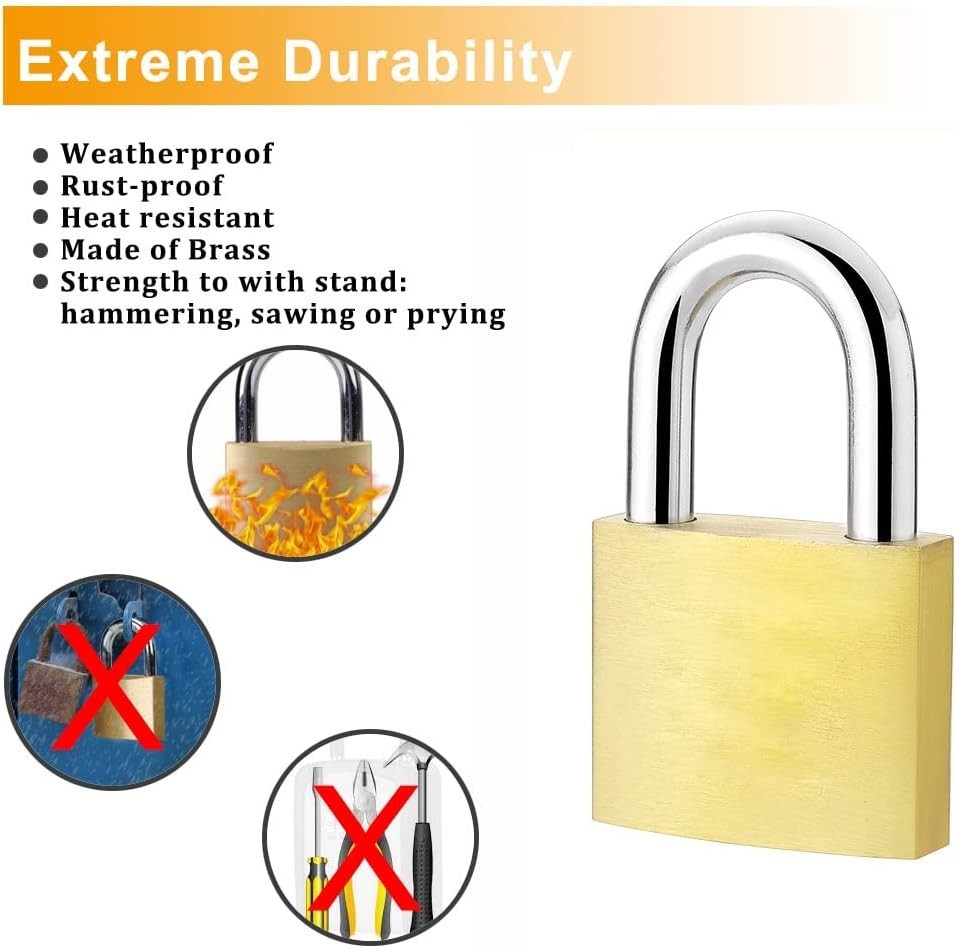 Solid Brass Same Keyed Padlock keyed Alike Locks of 25MM-12PACK, 25mm-12PACK