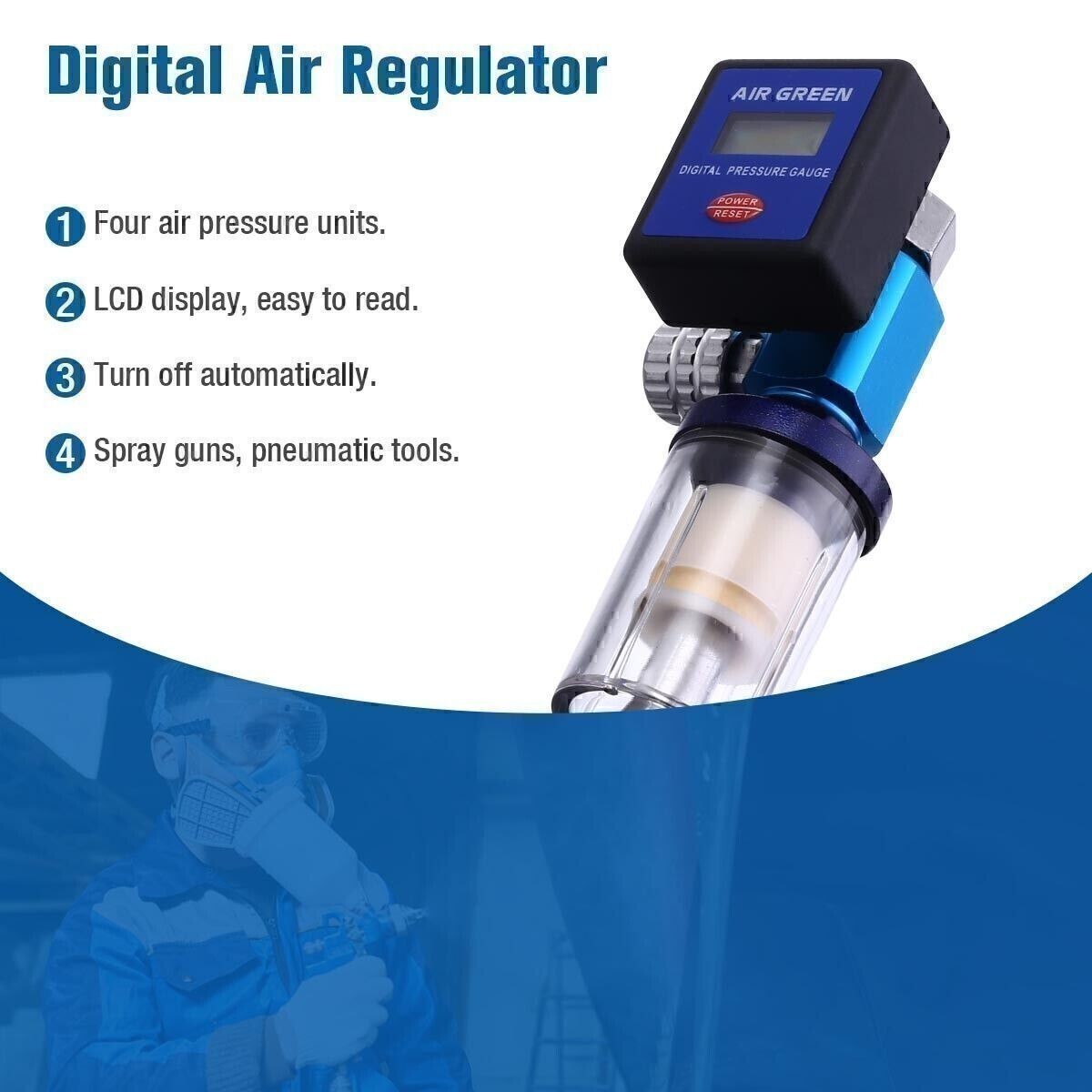 1/4" Air Flow Regulator Digital Pressure Gauge Filter Tool For Paint Spray Gun