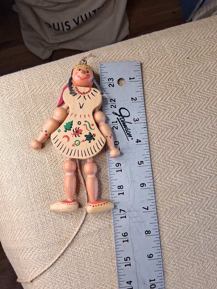 Vtg M. Gschnitzer Austrian Wooden Pull String Puppet c.1960s Native American