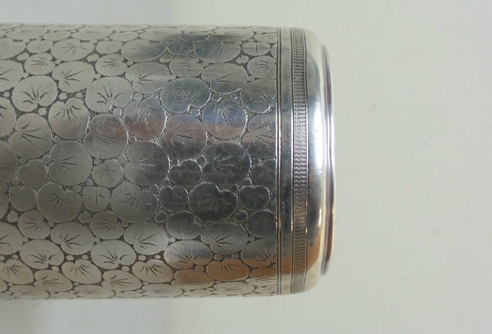 UNUSUAL ANTIQUE GERMAN .800 SILVER ENGRAVED BEAKER, dated 1902