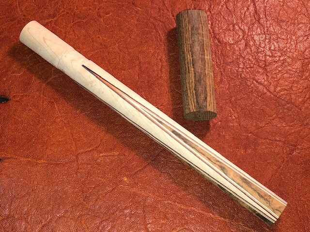 TNT 4 Point Prong Pool Cue Front. Bocote into Maple.