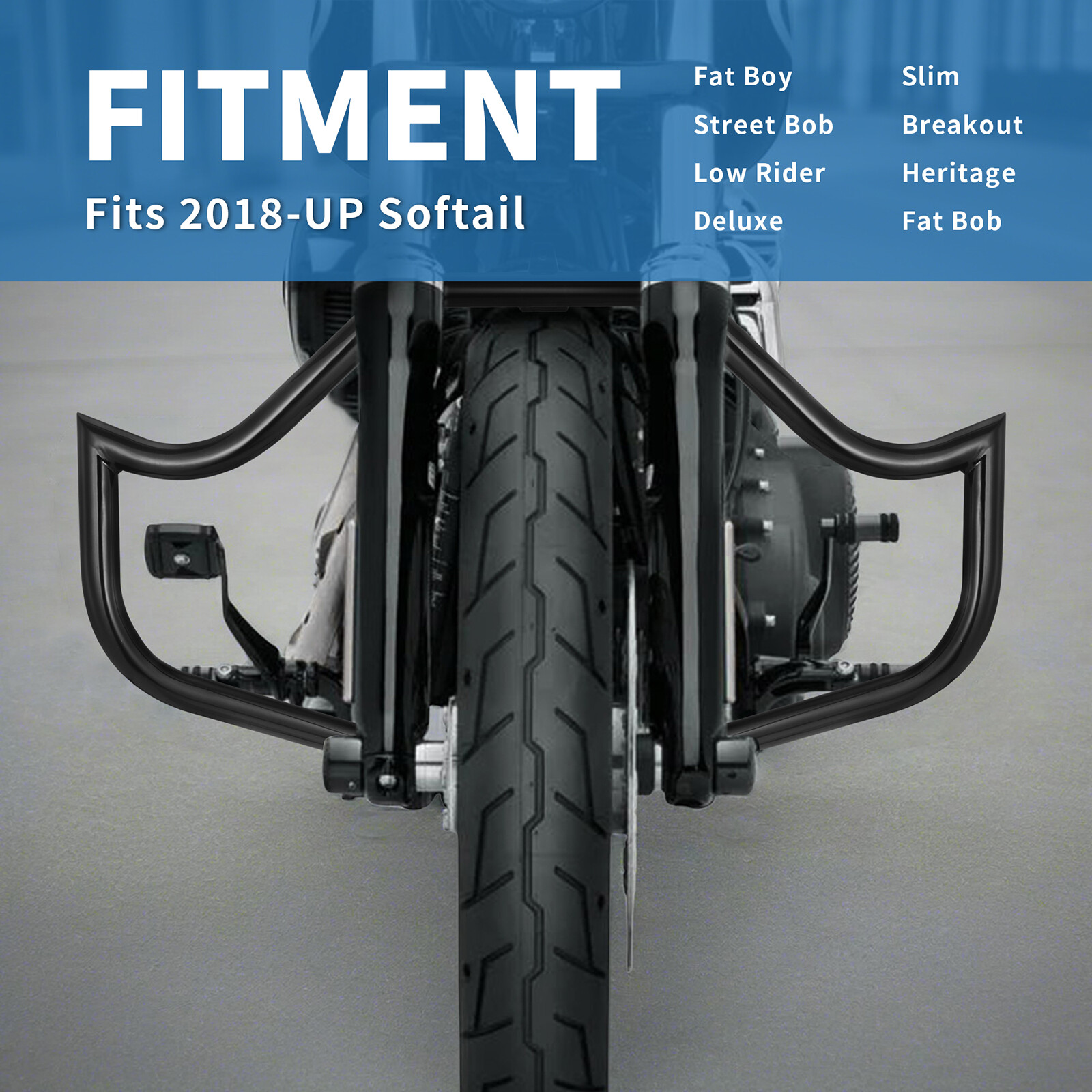 Engine Guard Highway Meathook Crash Bar for Harley Softail 2018-2023 Black