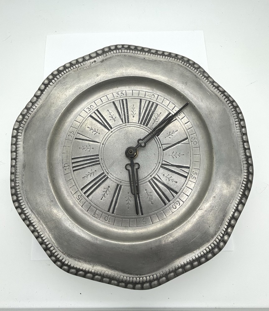 Pewter SR Roman Numeral 9” Clock 90%-Needs Work