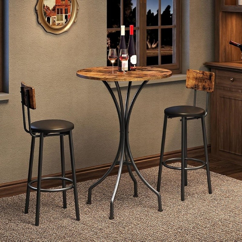 Round Bar Table Adjustable Feet Stable Metal Frame Rustic Pub Dining Spot New